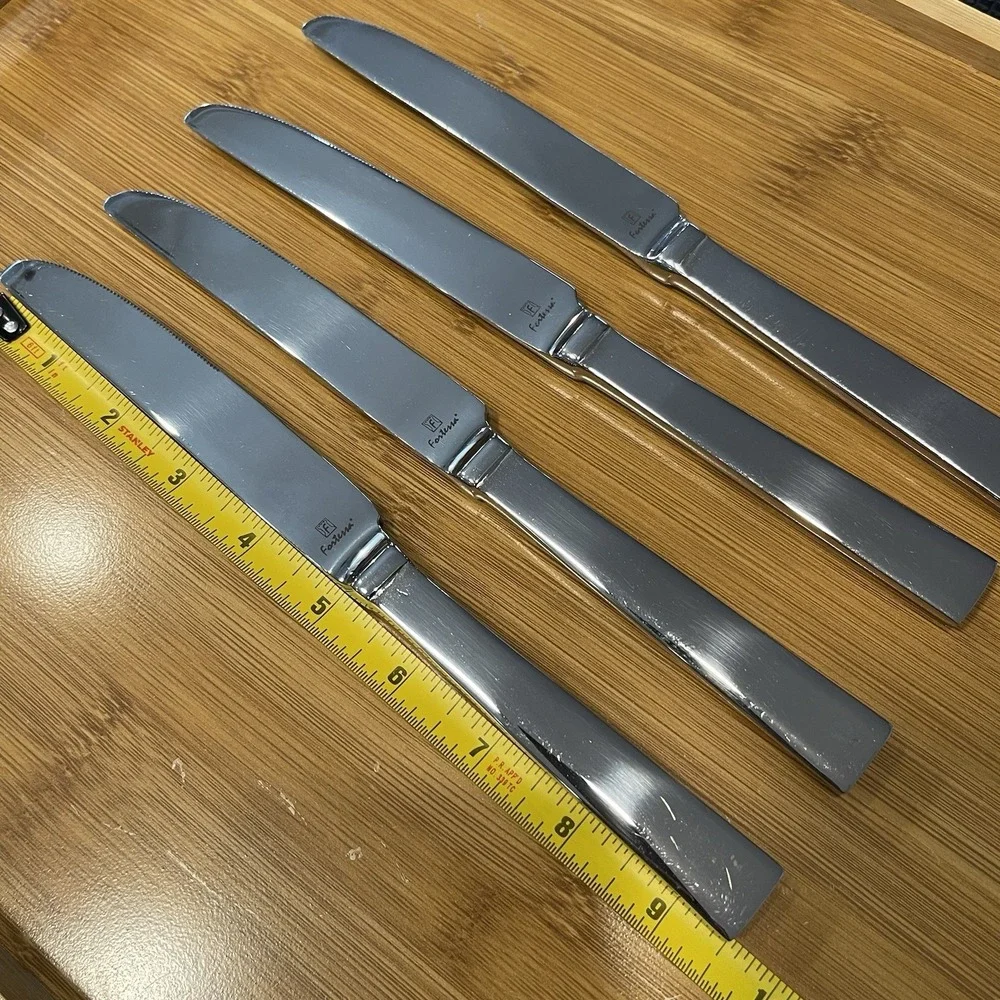 Lot Of 4 Fortessa SCALINI Table Knives Stainless Flatware Stamped Front Logo